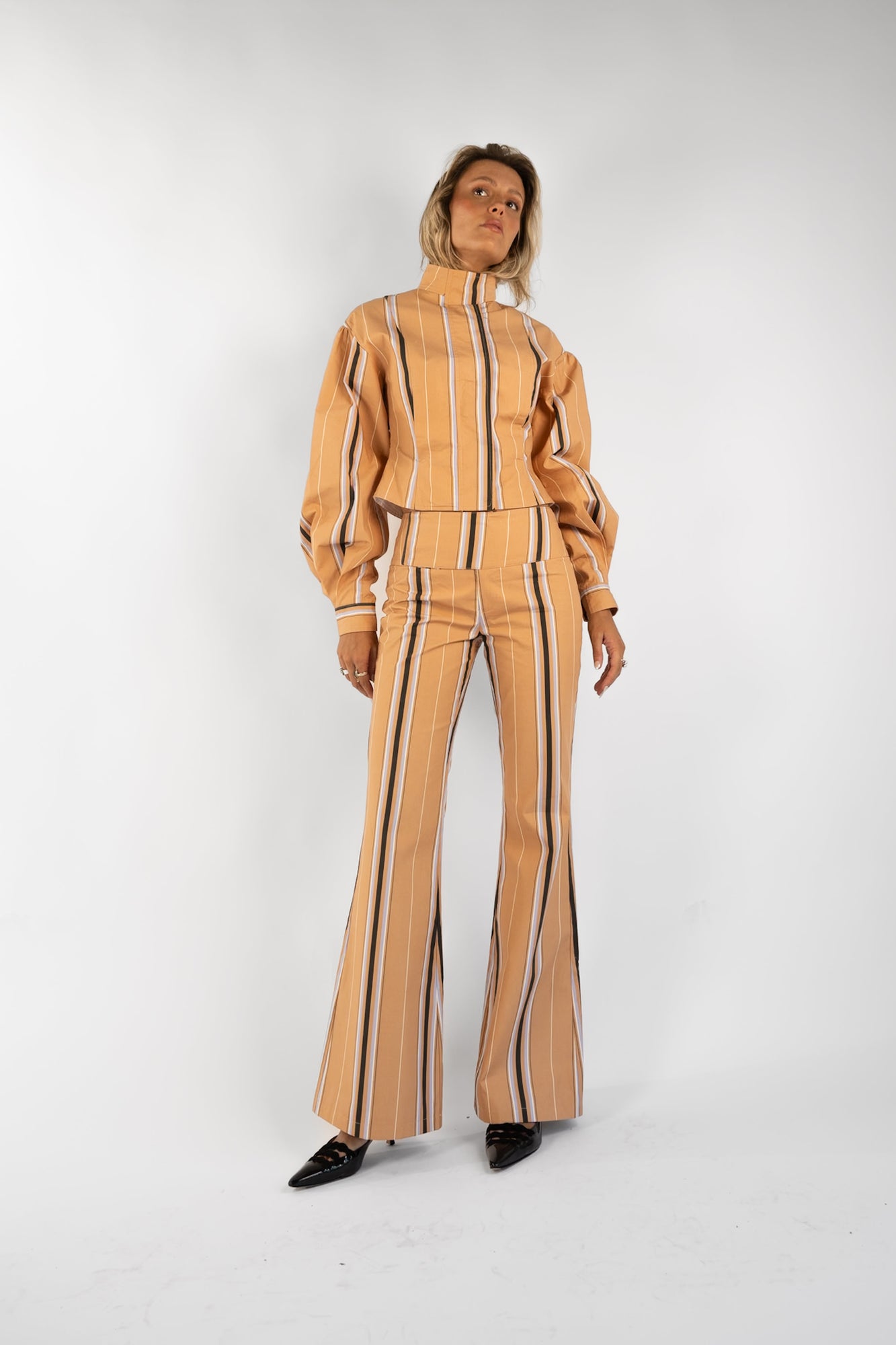 Tilly Cotton Trouser | Camel Striped