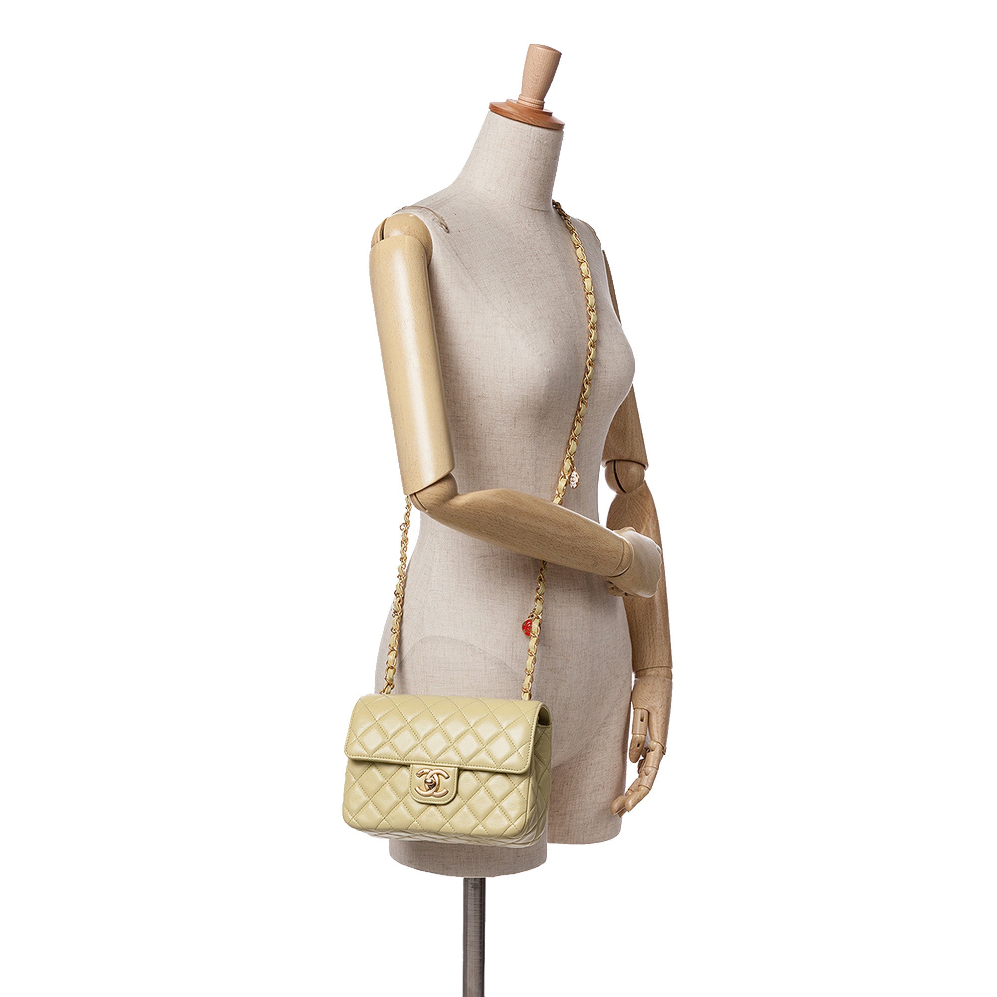 Chanel | Pre-Owned Mini Square Lambskin Casino Royale Charms Single Flap | Green/Light Green