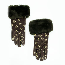 Womens | Paw Print Velvet Gloves | Brown