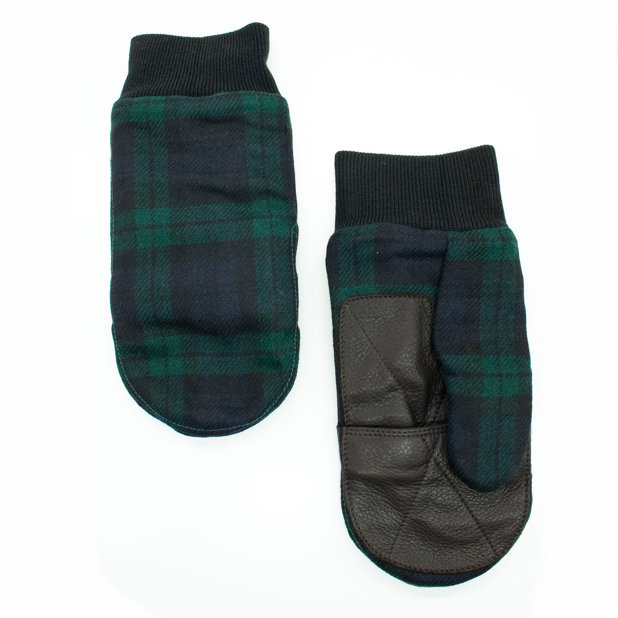 Mens | Fabric Mittens with Deerskin Palm | Black/Green