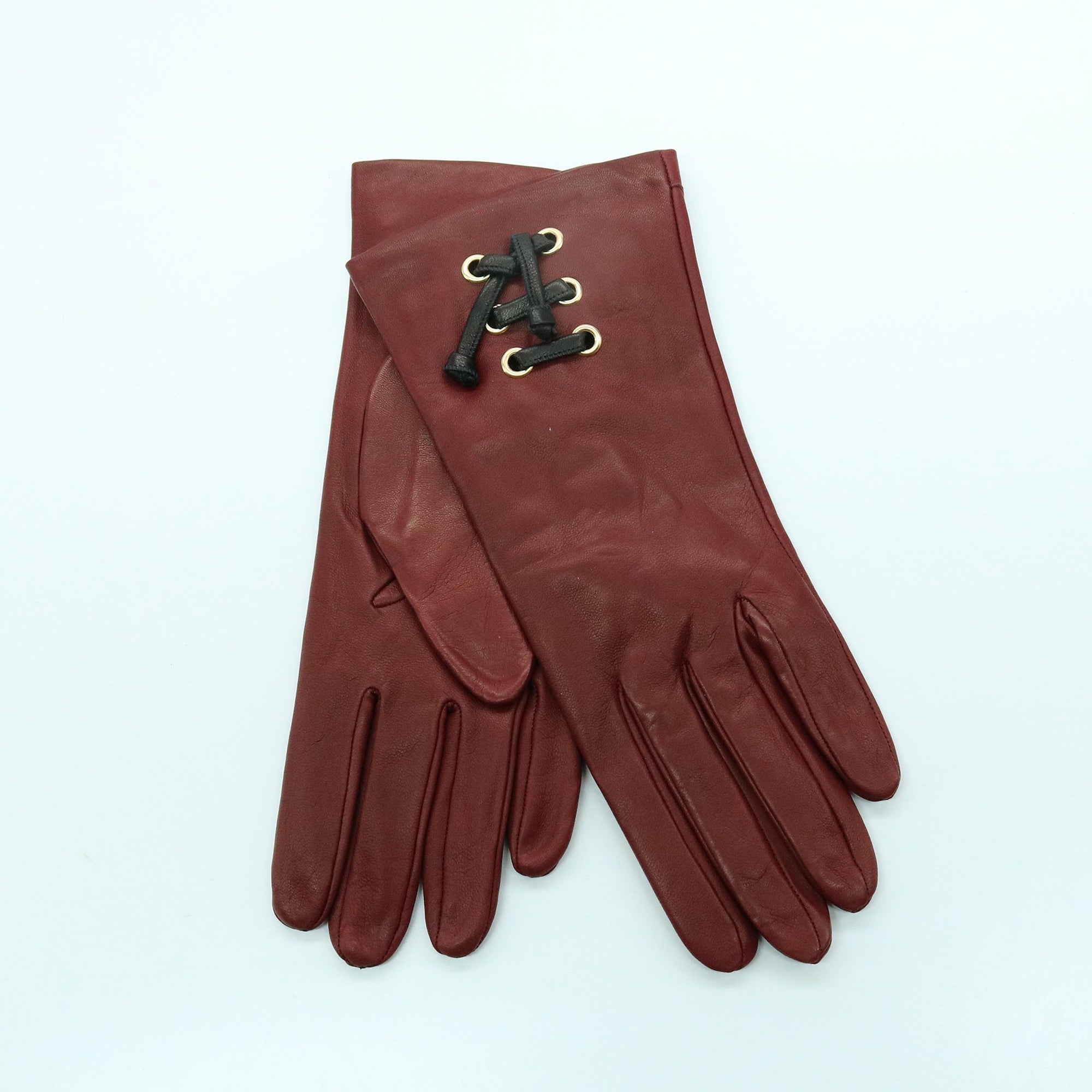 Leather Gloves With Shoelace Accent | Bordeaux