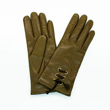 Leather Gloves With Shoelace Accent | Olive Green