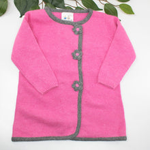 Kids | Knit Coat with Flowers | Flamingo/Grey
