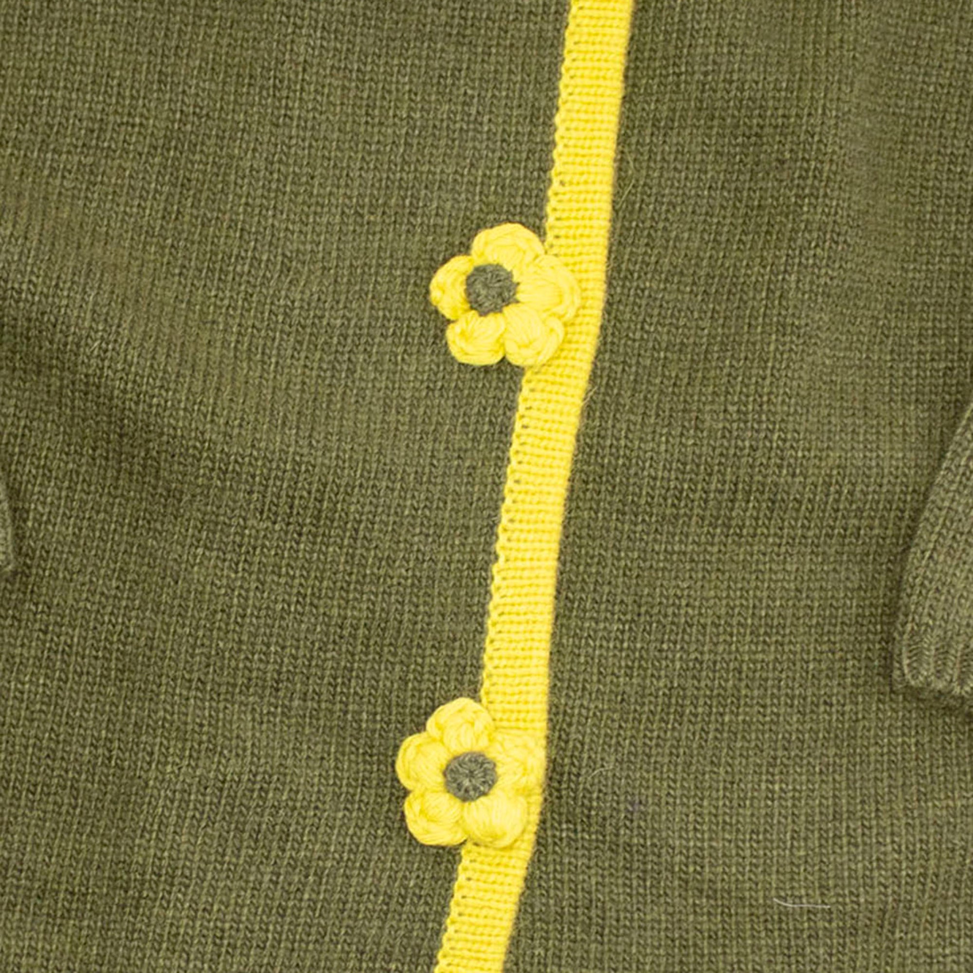 Kids | Knit Coat with Flowers | Olive/Yellow