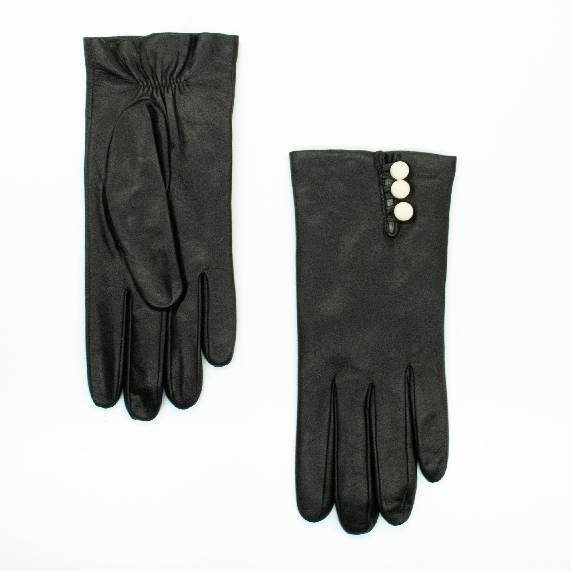 Leather Gloves With Contrast Buttons | Black/White