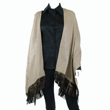 Wool Ruana With Leather Fringes | Nile Brown