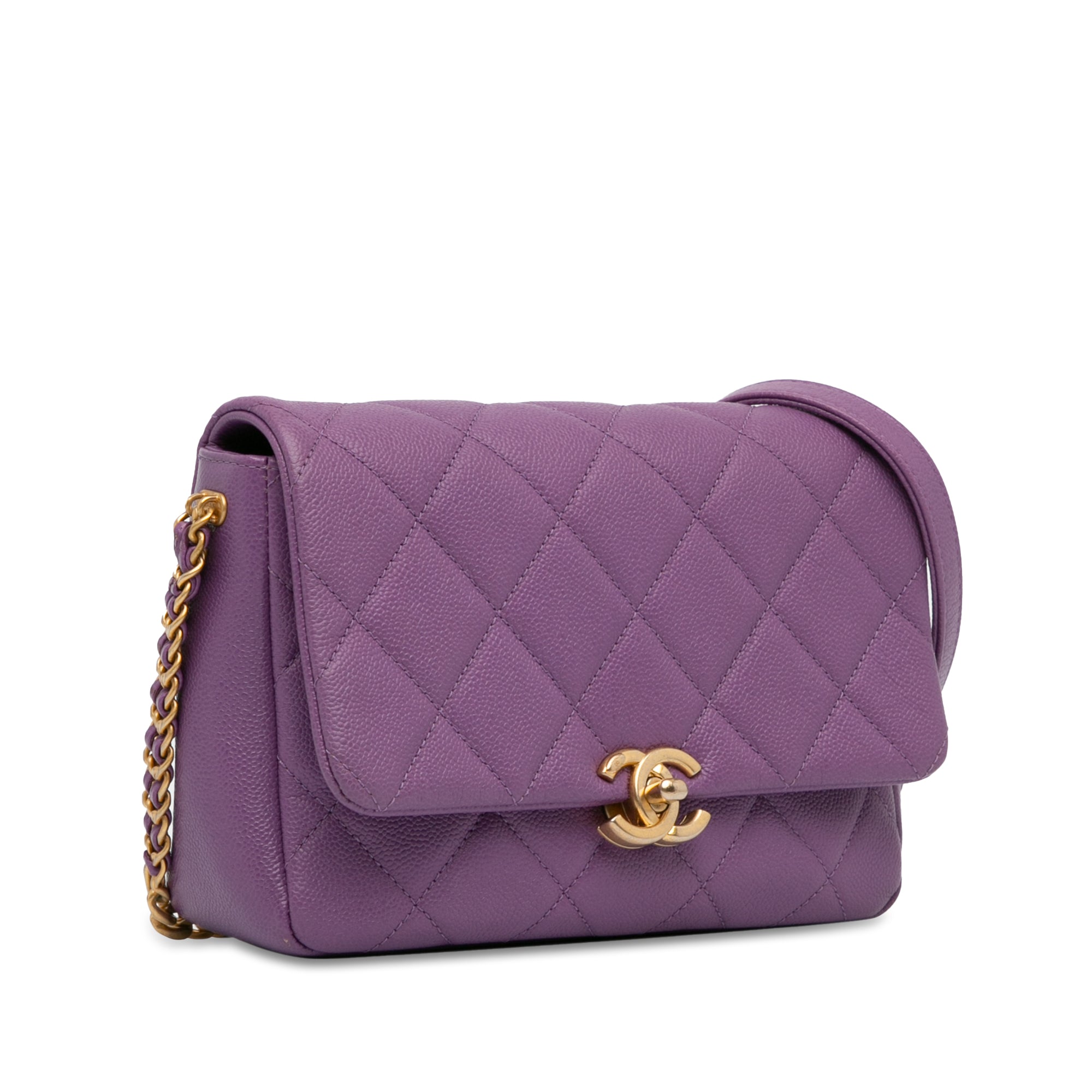 Chanel | Pre-Owned Small Quilted Caviar Chain Melody Flap | Purple