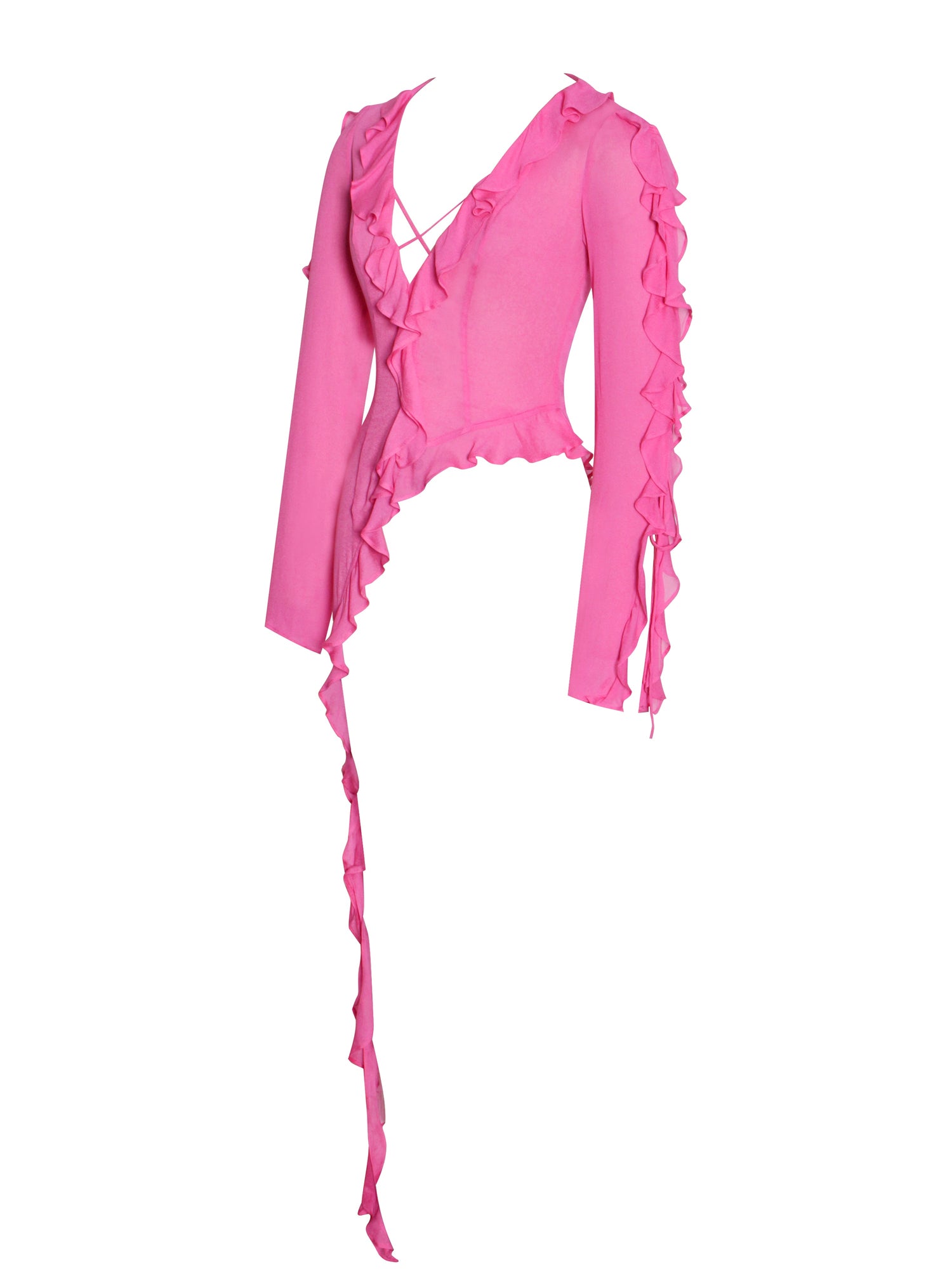 Leena Long Sleeve Draping Ruffle Top | Fuchsia