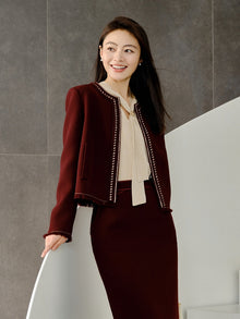 Elegant Pure Wool Coat | Wine Red
