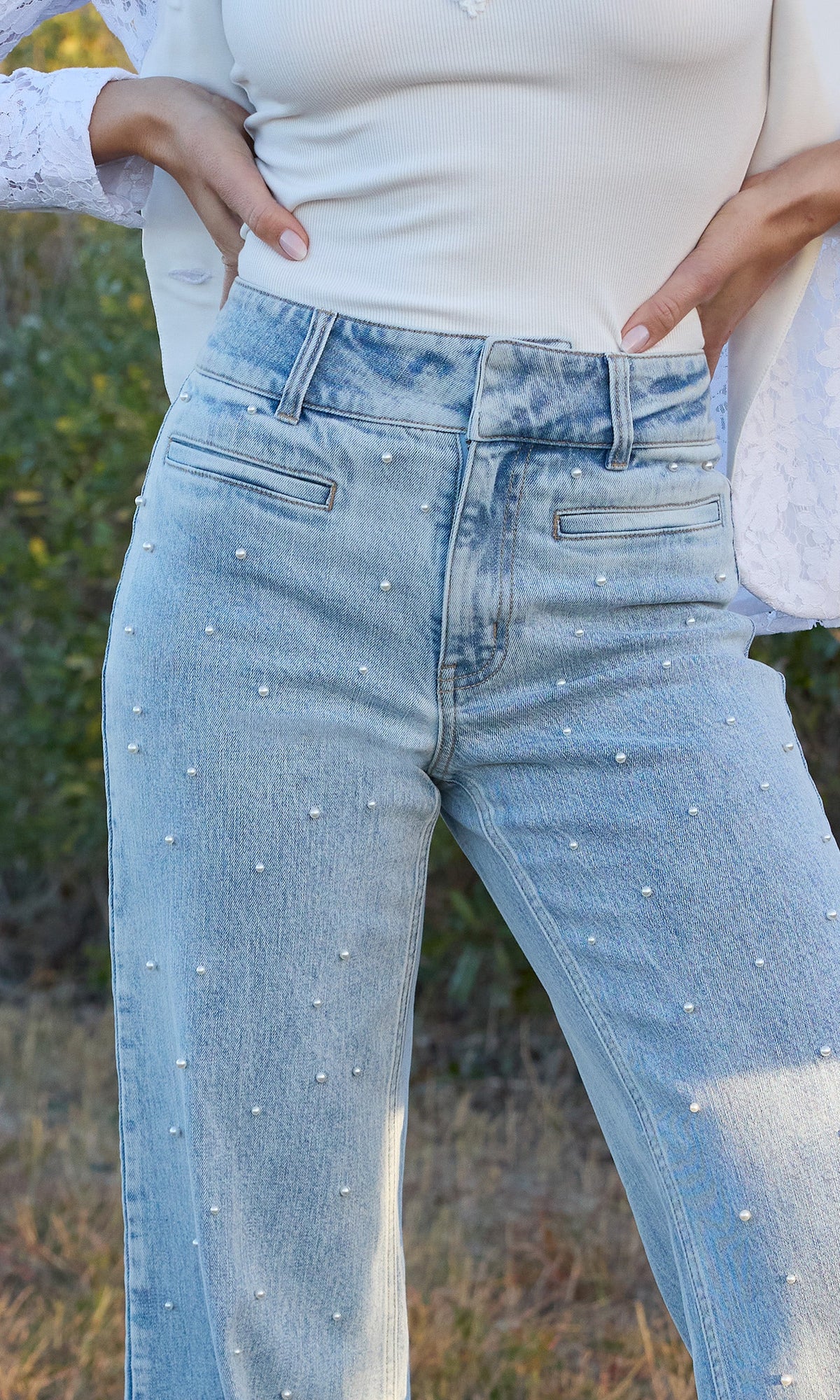 Raquel Pearl Denim Jeans | Light Blue/Pearl