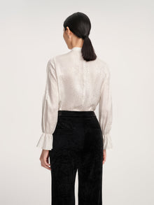 Ruffle-Collar Silk Blouse | White
