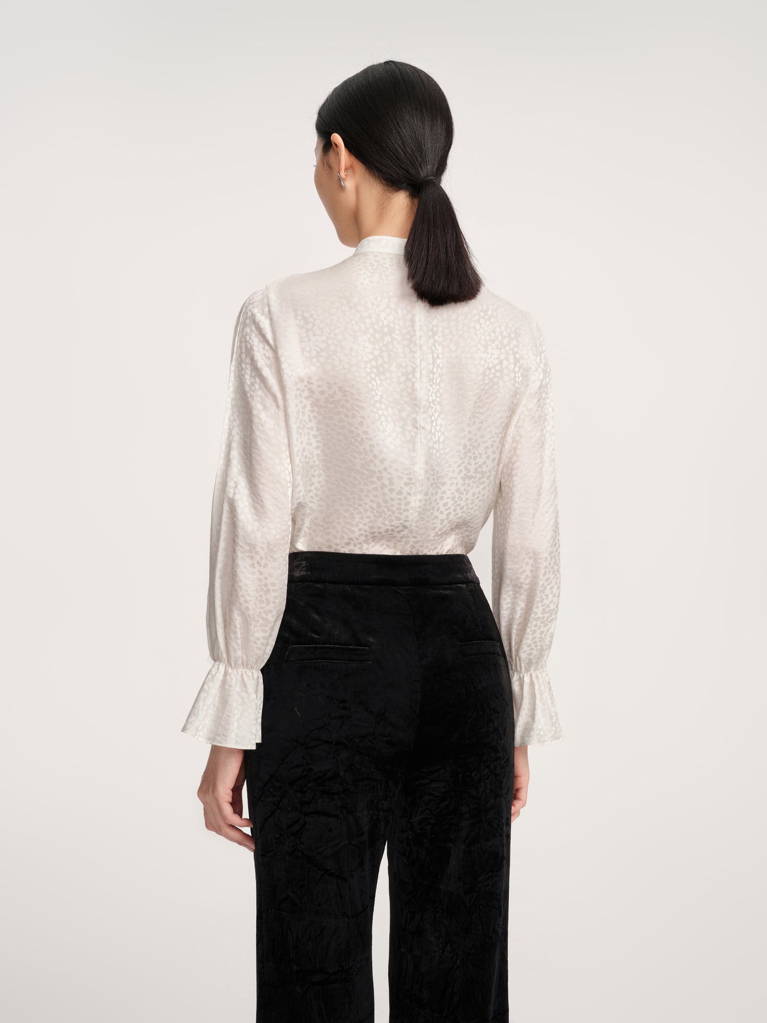 Ruffle-Collar Silk Blouse | White