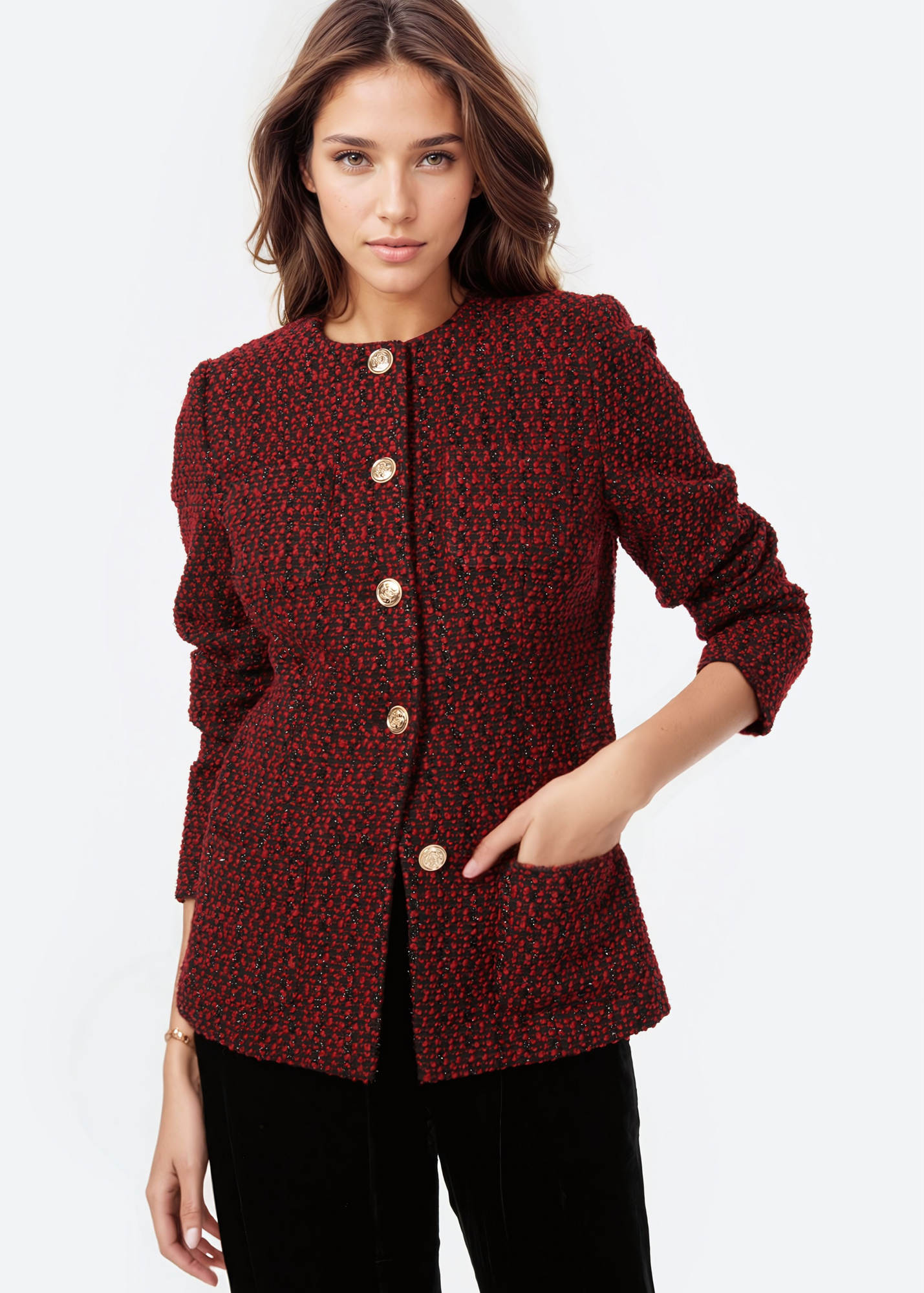 Wrenley Metallic Jacket | Red Tweed