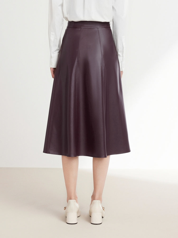 Leather A-Line Skirt | Wine Red
