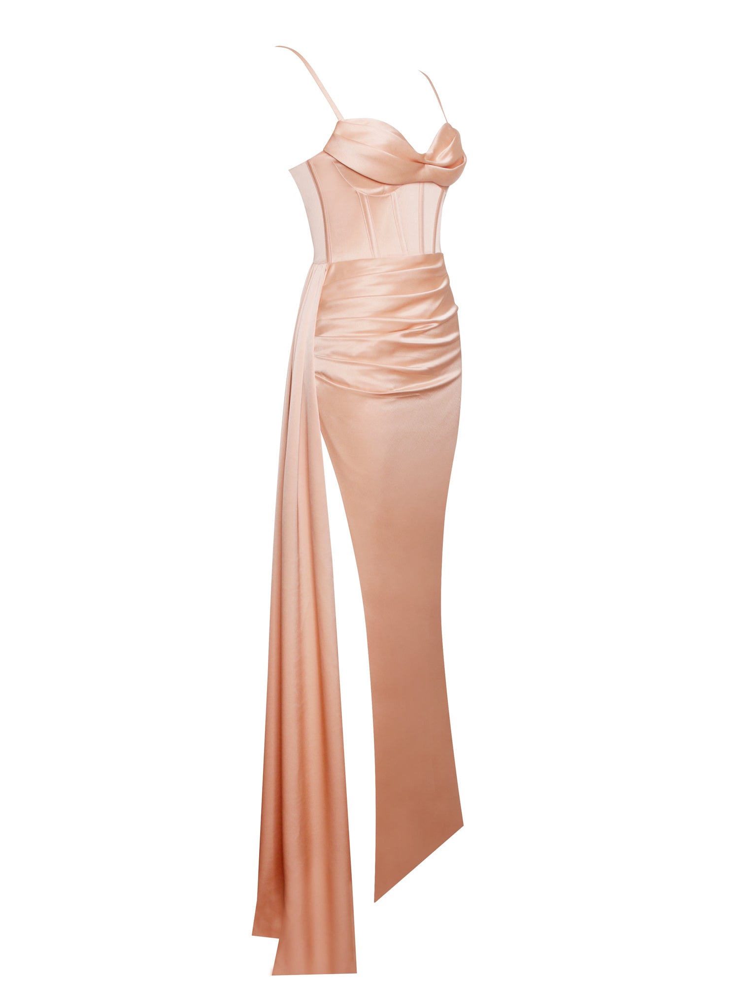 Elayna Strappy Satin Corset High Slit Gown | Blush