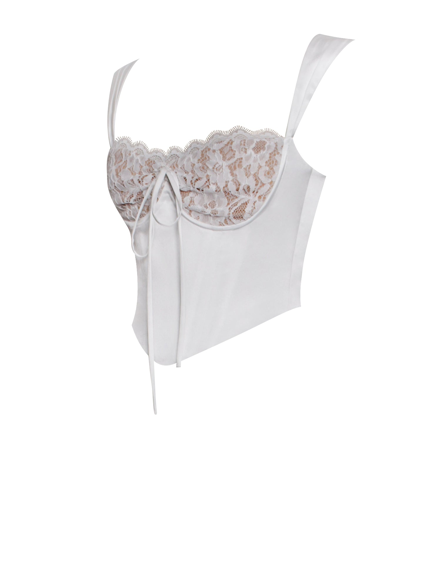 Everly Lace Satin Corset Top | White