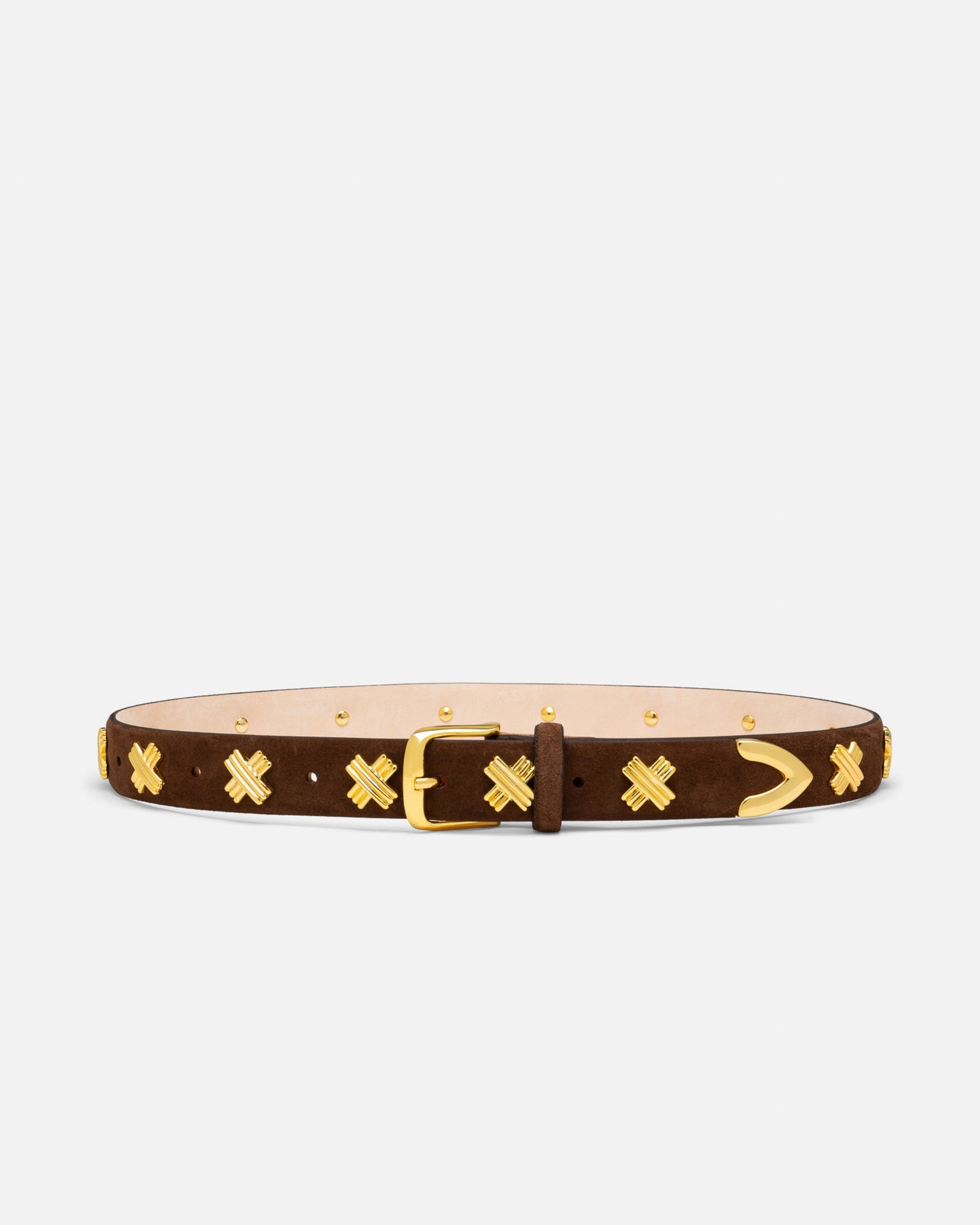 X Studded Belt | Chocolate/Gold