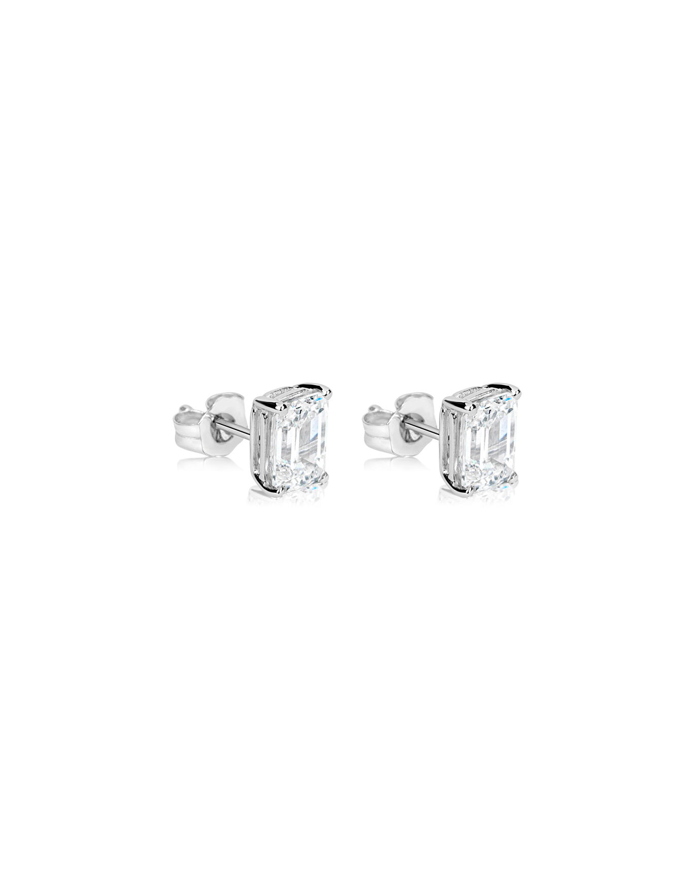 2 Carats Lab Grown Emerald Cut Diamond Studs | White Gold