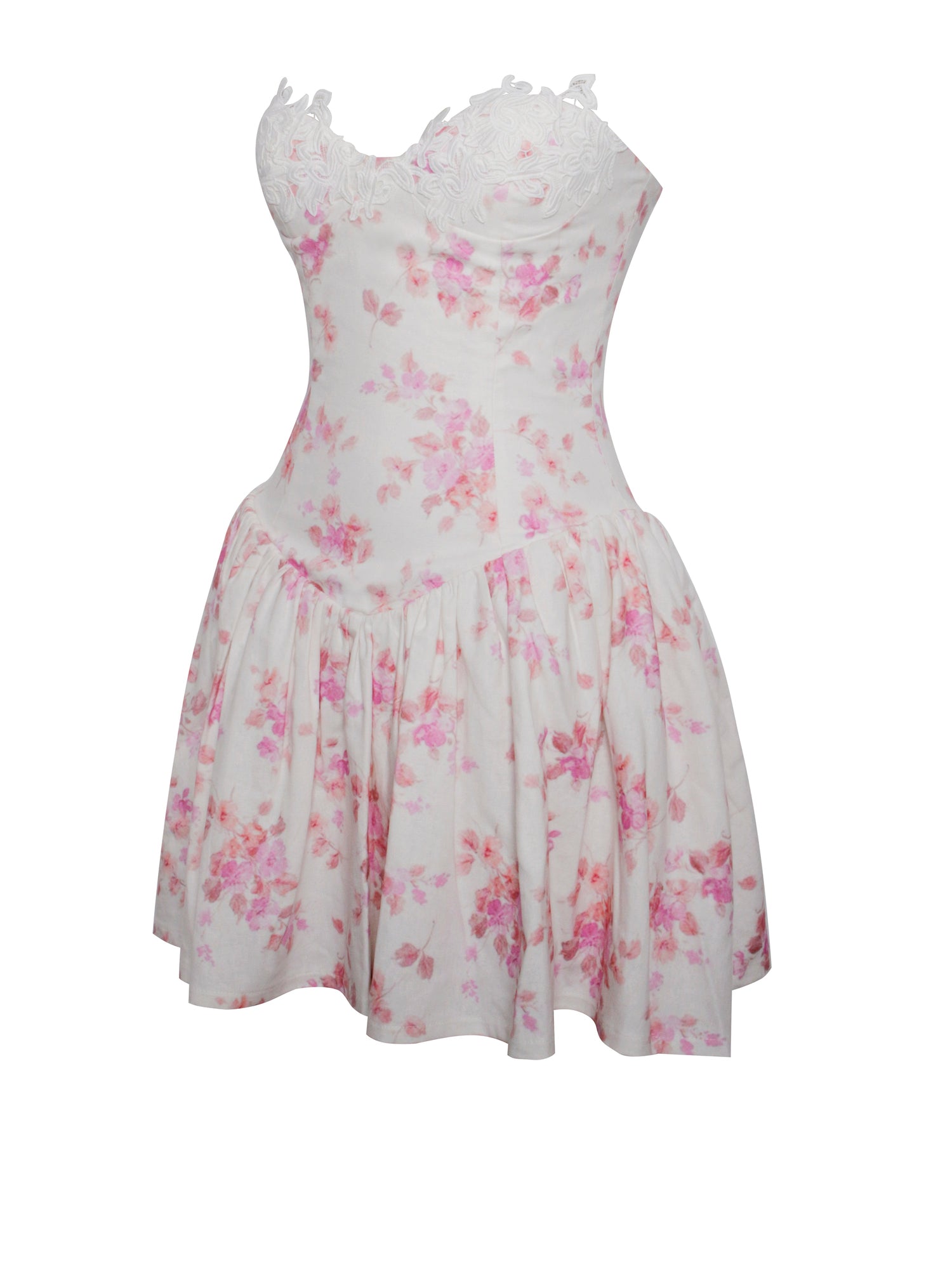 Samara Floral Drop Waist Linen Corset Puffy Mini Dress | Pink