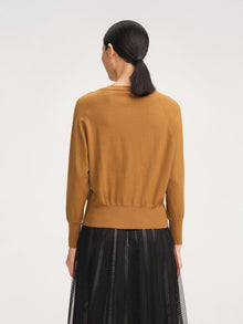 Spliced Printed Knit Top | Camel