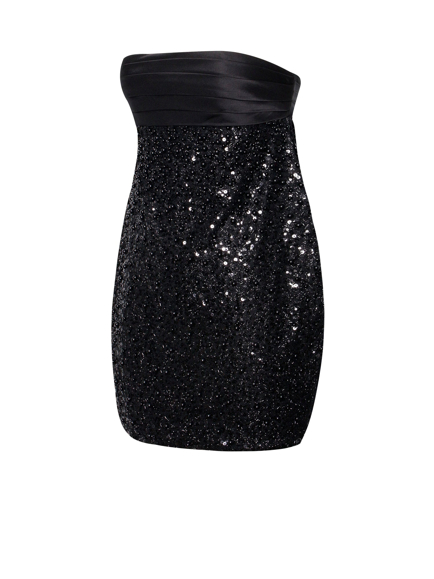 Felina Satin Sequin Pearls Beaded Mini Dress | Black