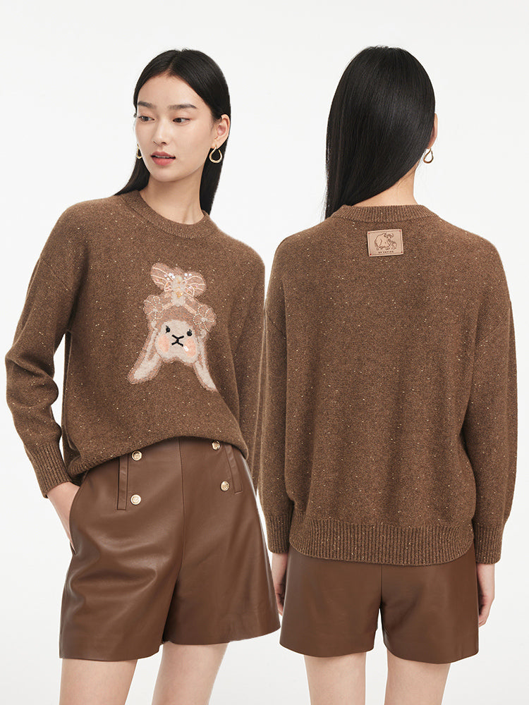 Round-Neck Yak Wool Knit Top | Brown