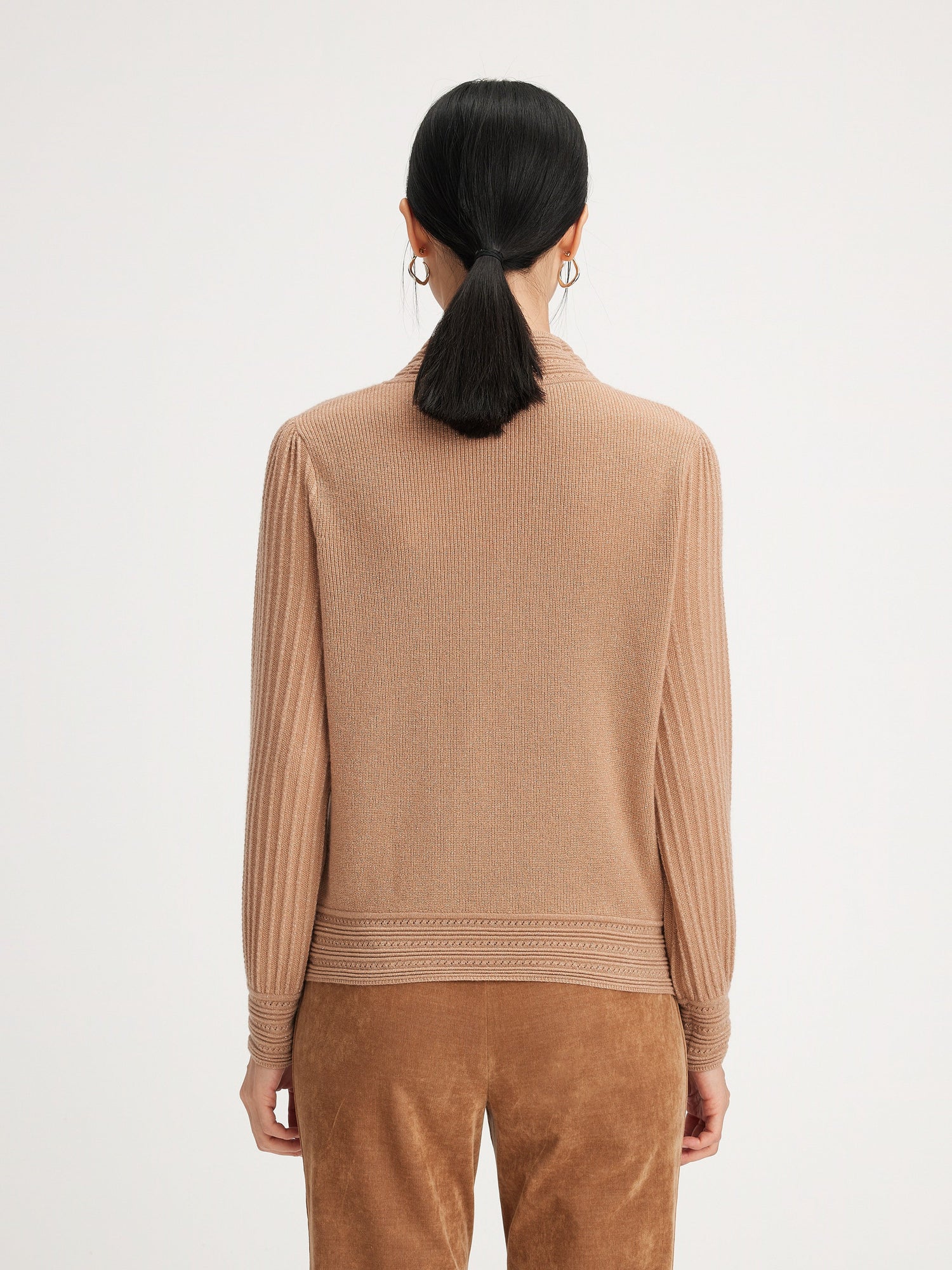 Chimney Collar Cashmere Knit Top | Camel