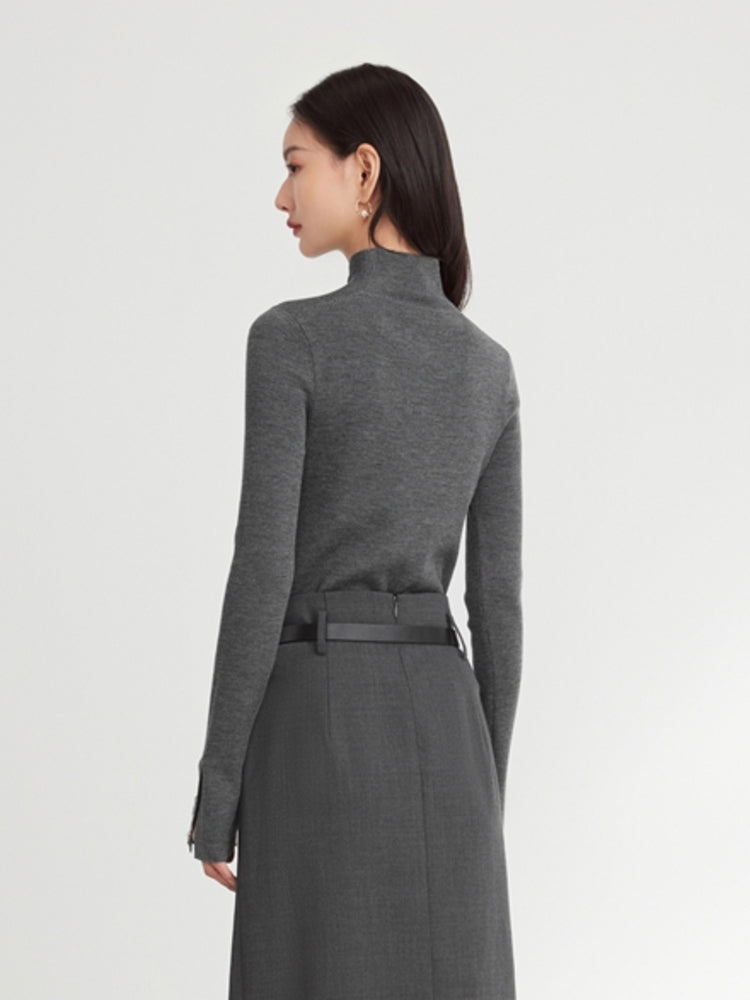 Pure Wool Solid Color Knit Sweater | Grey