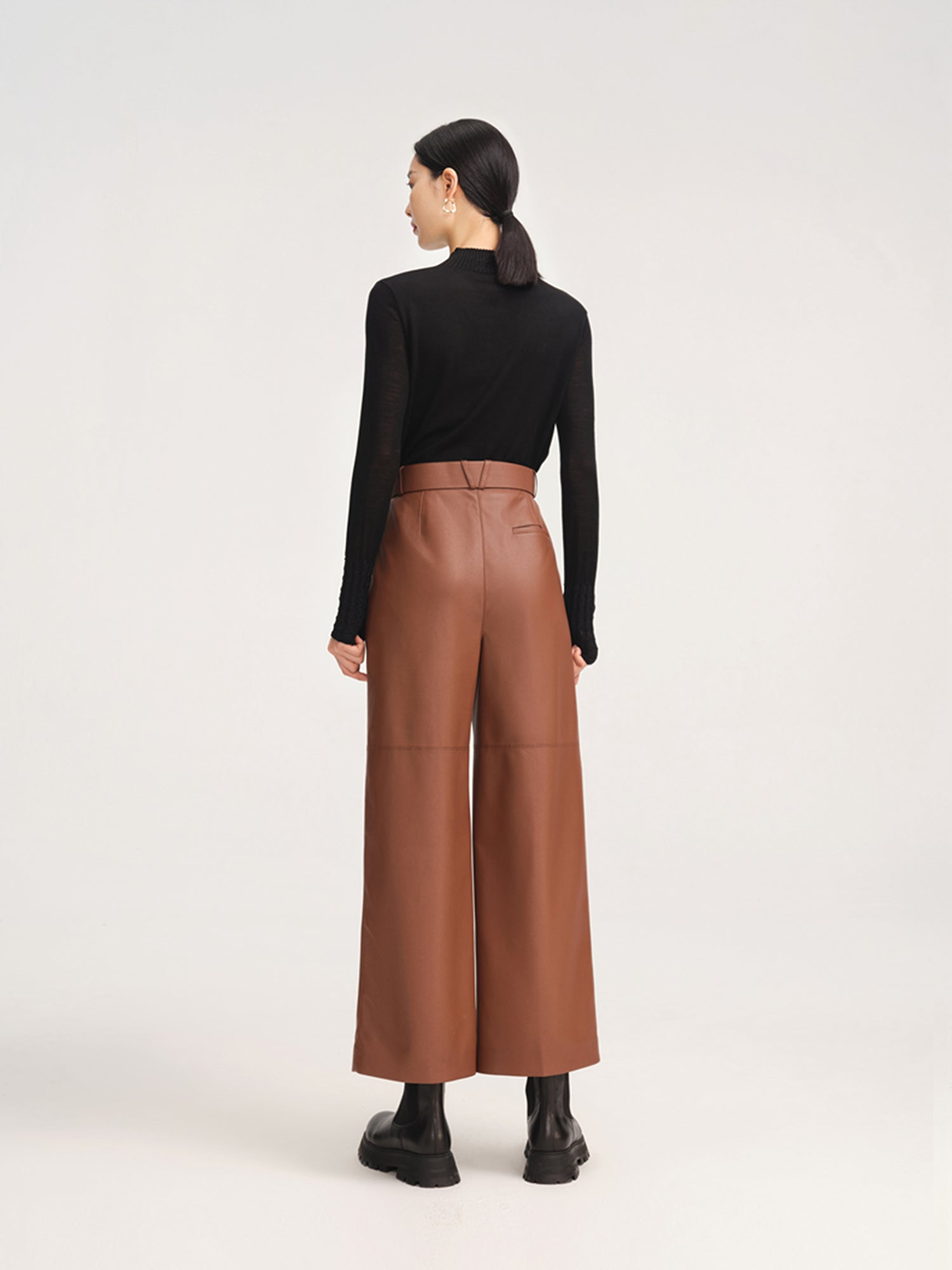 Leather Straight Leg Pants | Khaki