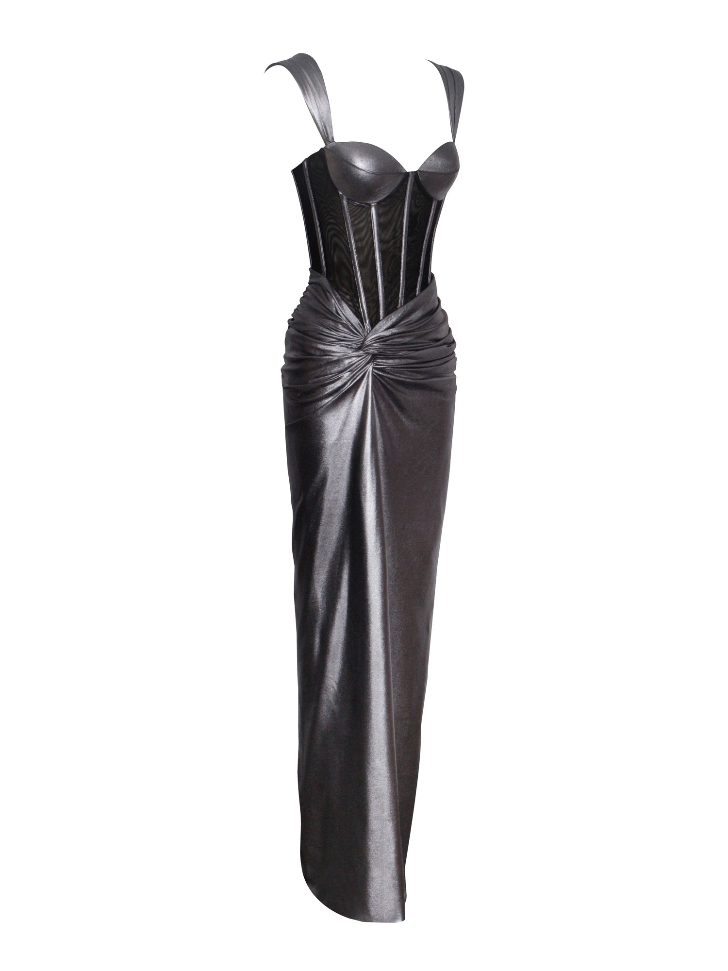 Odessa Metallic Corset Maxi Dress | Silver