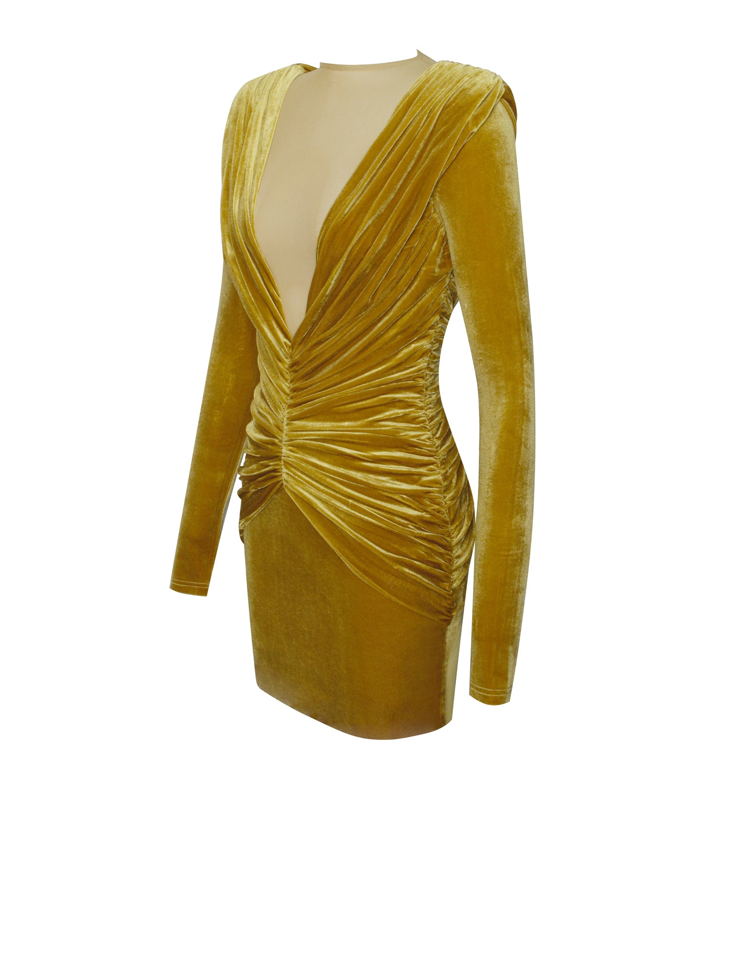 Carey Velvet Long Sleeve Mini Dress | Gold