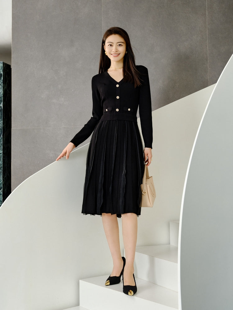 Fake Two Piece Knit Dress | Black