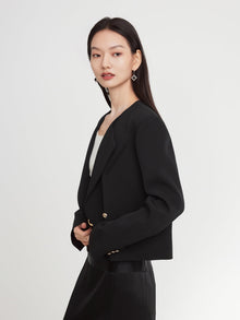 Wool Double-Breasted Blazer | Black