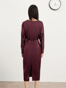 V-Neck High Waist Dress | Wine Red