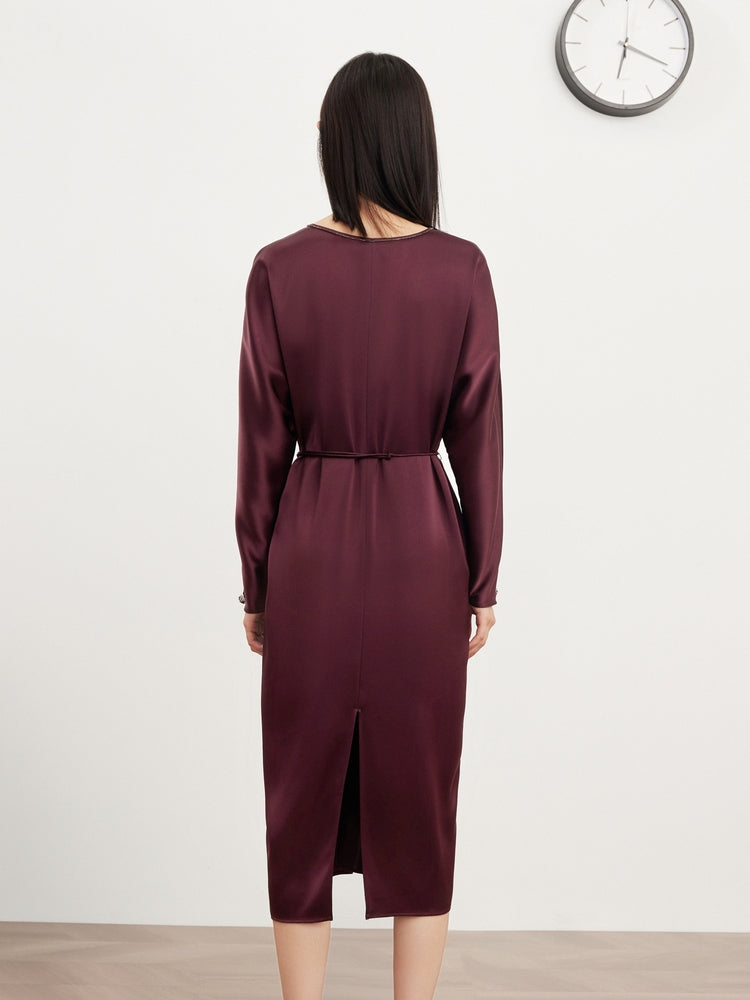 V-Neck High Waist Dress | Wine Red