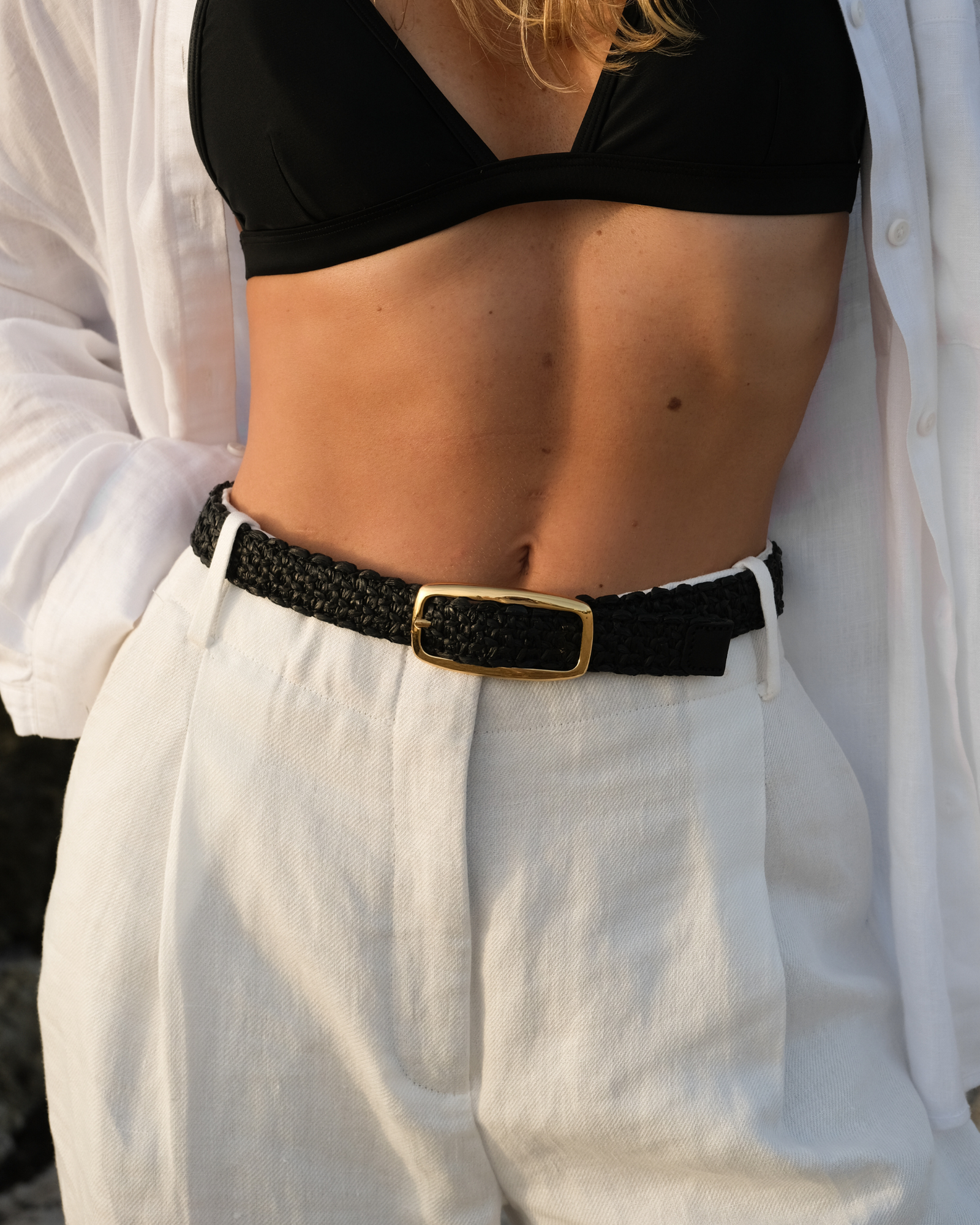 Raffia Belt | Black-Raffia-Gold