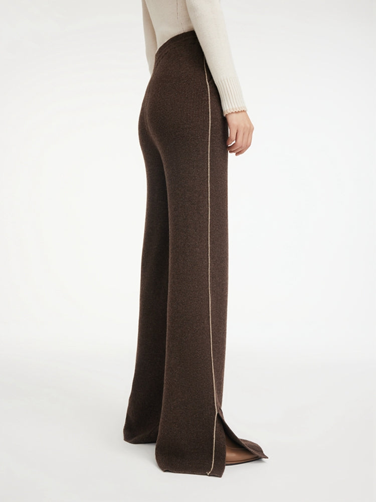 Bootcut Slit-Hem Knit Pants | Brown