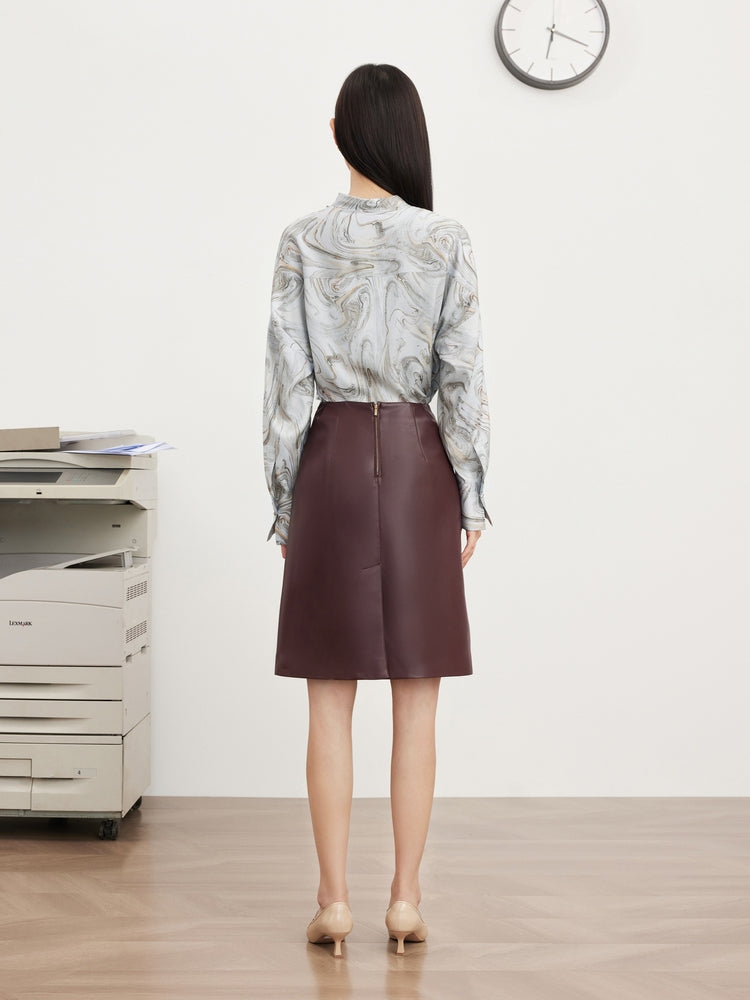 PU Leather High-Waisted Mini Skirt | Wine Red