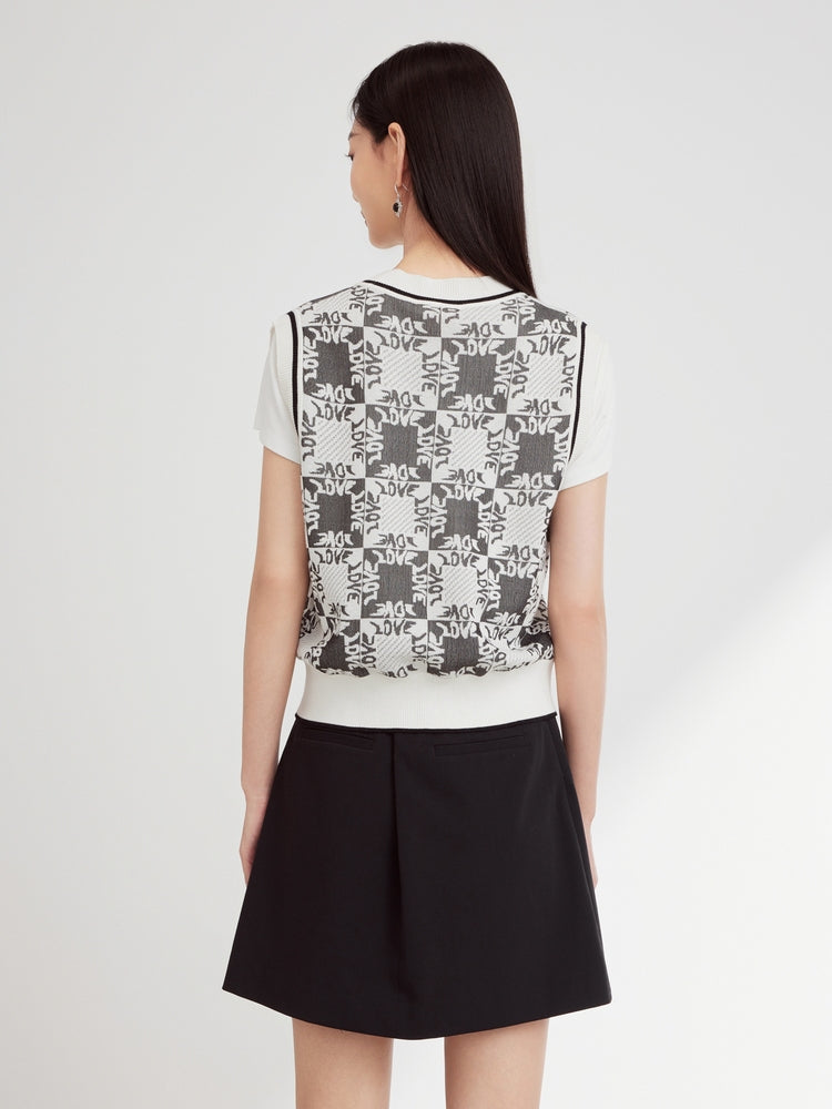 Jacquard Knit Vest | Black