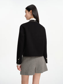 Trimmed Double Woolen Jacket | Black