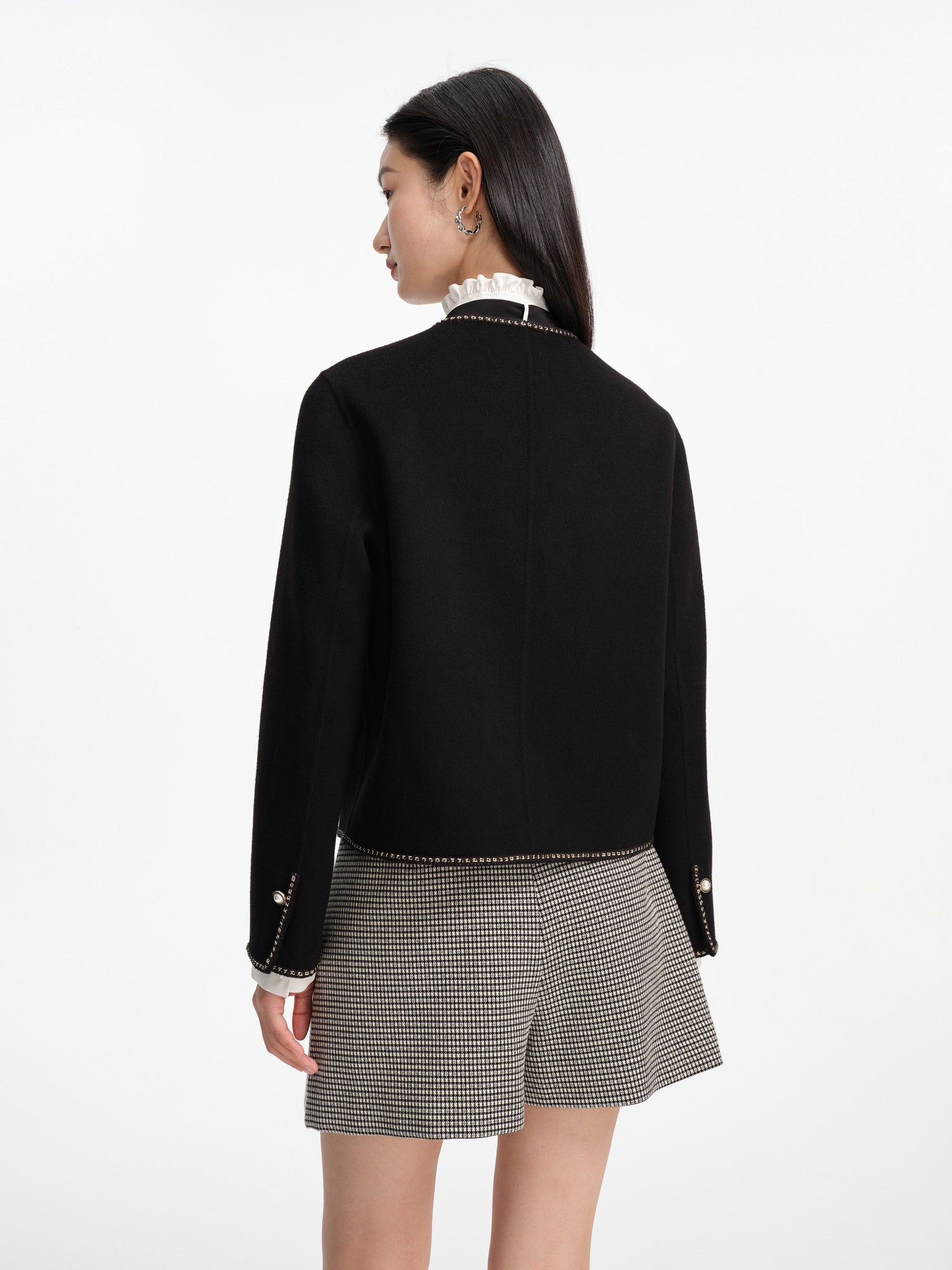 Trimmed Double Woolen Jacket | Black