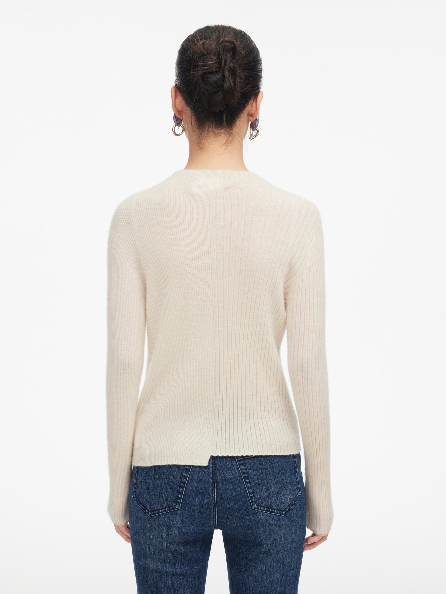 Stand-Up Collar Cashmere Knit Top | White