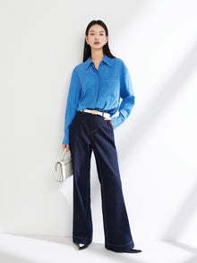 Textured Silk Blouse | Blue