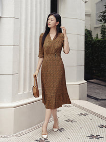One-Piece Tea-Length Dress | Brown