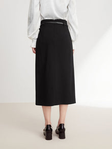 Wool Midi Skirt | Black