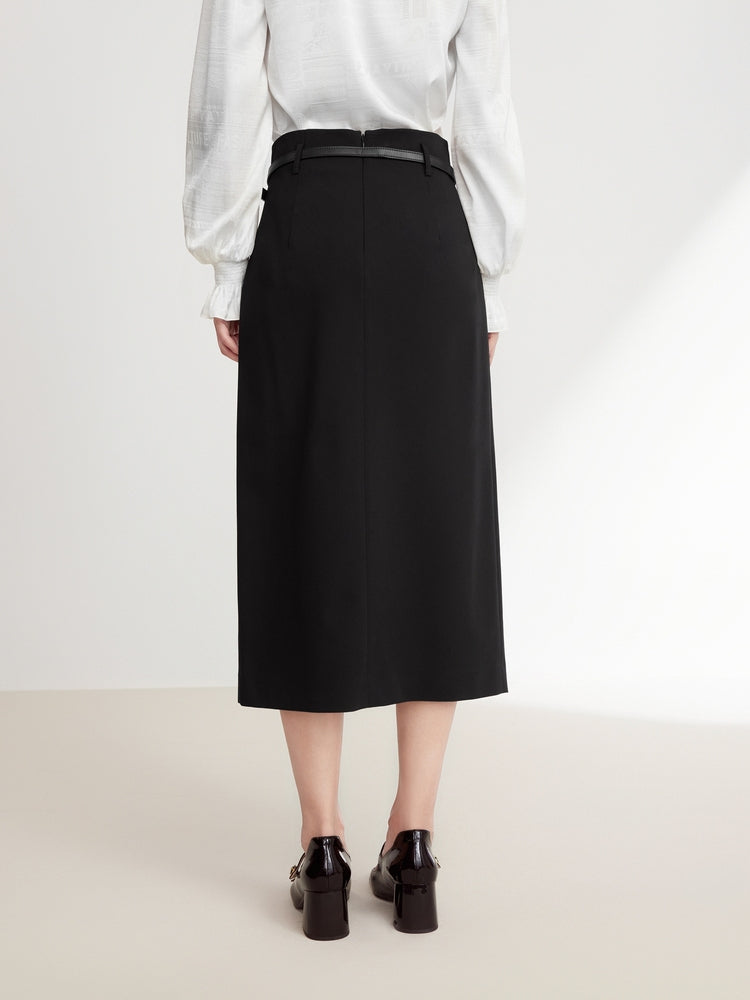 Wool Midi Skirt | Black