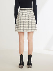 Parisian-Style Checkered Skirt | White/Black