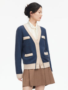 Trimmed Knitted Cardigan | Blue