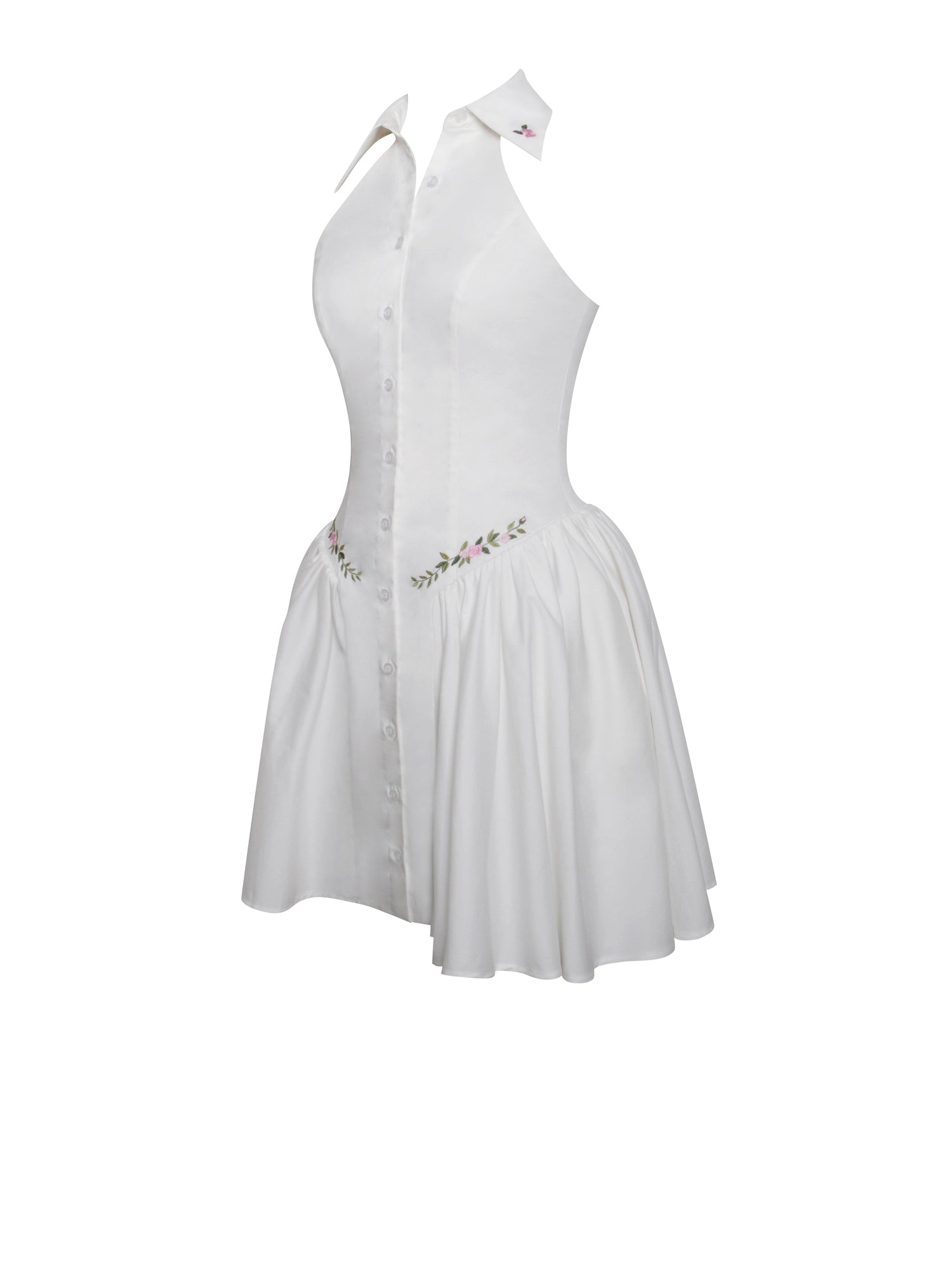 Hailey Embroidered Collared Halter Drop Waist Mini Dress | White