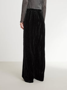 Velvet Pleated Wide Leg Pants | Black